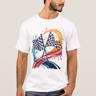 Colorful Checkered Flags and Flame T-Shirt
