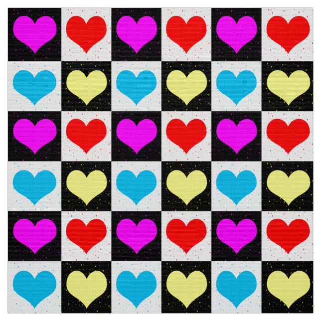 Colorful Checkered Hearts Fabric (Swatch)