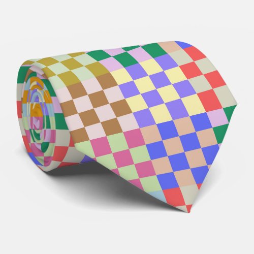 Colorful Checkered Minimalist Geometric Pattern Neck Tie