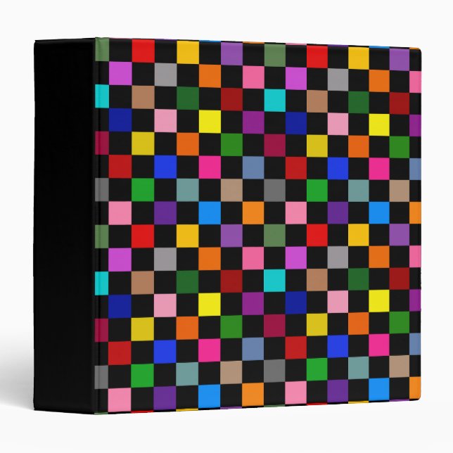 Colorful Checkered Pattern Design Black  3 Ring Binder (Front/Spine)