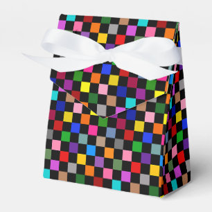 Colorful Checkered Pattern Design Black Favor Boxes