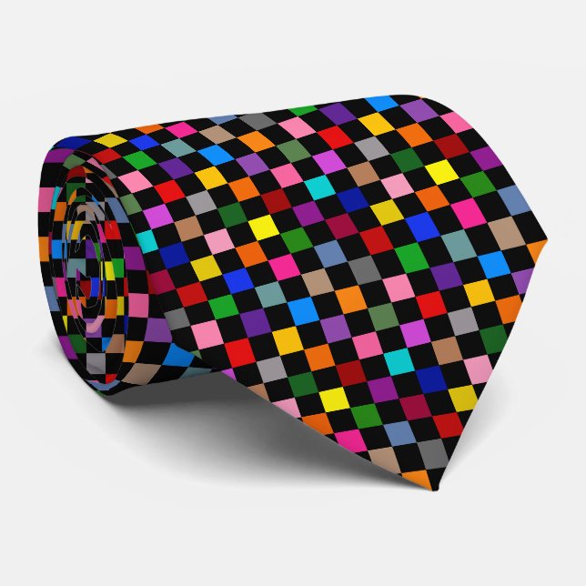 Colorful Checkered Pattern Design Black  Neck Tie (Rolled)