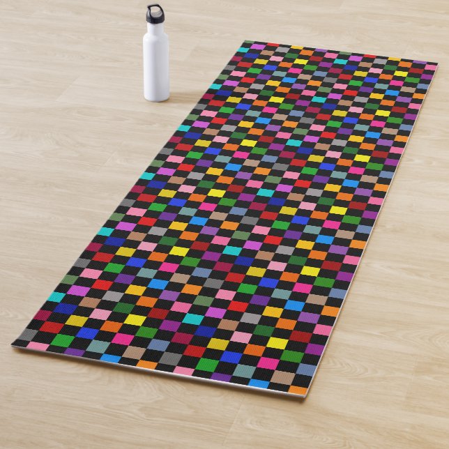 Colorful Checkered Pattern Design Black  Yoga Mat (In Situ)