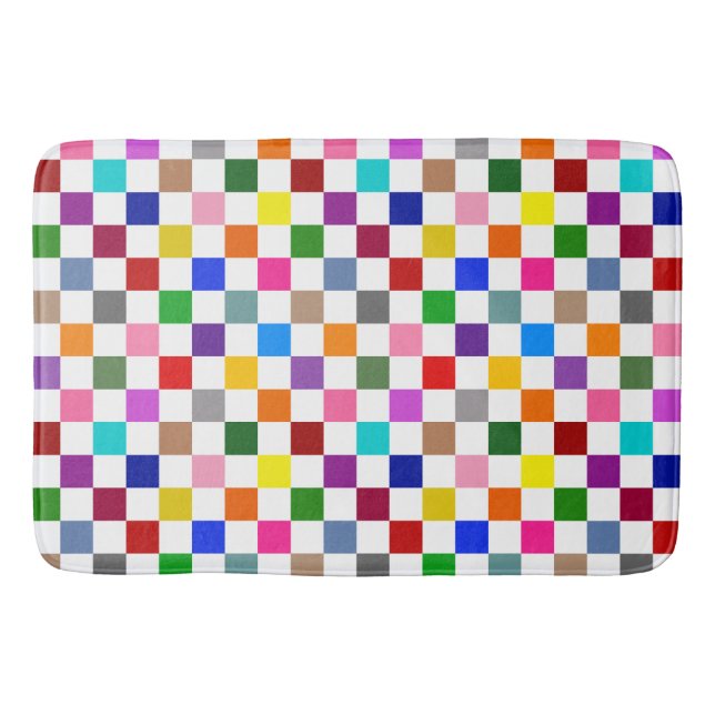 Colorful Checkered Pattern Design White  Bath Mat (Front)