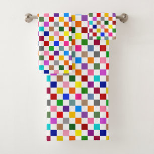 Colorful Checkered Pattern Design White Bath Towel Set