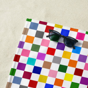 Colorful Checkered Pattern Design White Beach Towel
