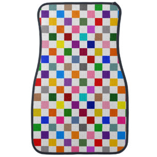 Colorful Checkered Pattern Design White Car Floor Mat