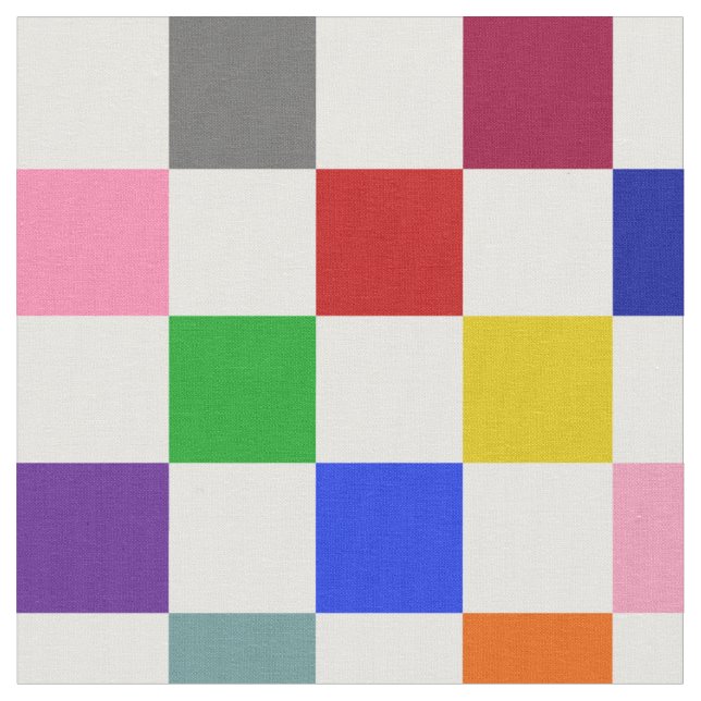 Colorful Checkered Pattern Design White  Fabric (Close Up)