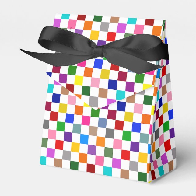 Colorful Checkered Pattern Design White  Favor Boxes (Front Side)