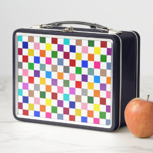 Colorful Checkered Pattern Design White Metal Lunch Box