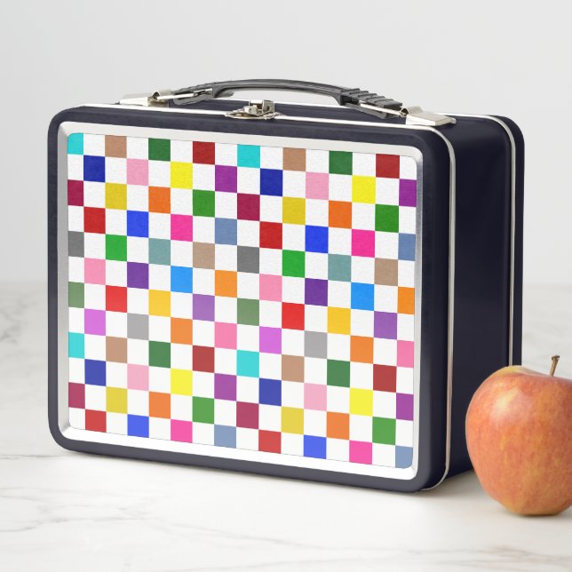 Colorful Checkered Pattern Design White  Metal Lunch Box (In Situ)