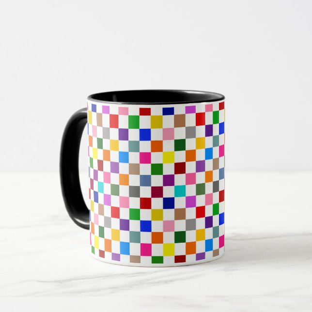 Colorful Checkered Pattern Design White  Mug (Front Left)