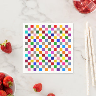 Colorful Checkered Pattern Design White Napkins