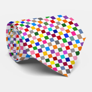 Colorful Checkered Pattern Design White Neck Tie
