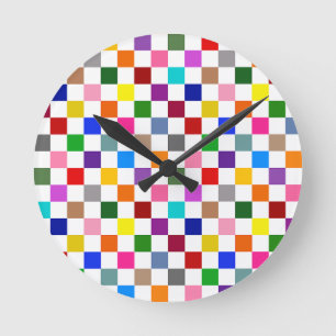 Colorful Checkered Pattern Design White Round Clock