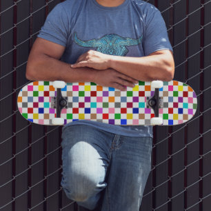 Colorful Checkered Pattern Design White Skateboard