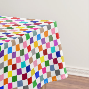 Colorful Checkered Pattern Design White Tablecloth