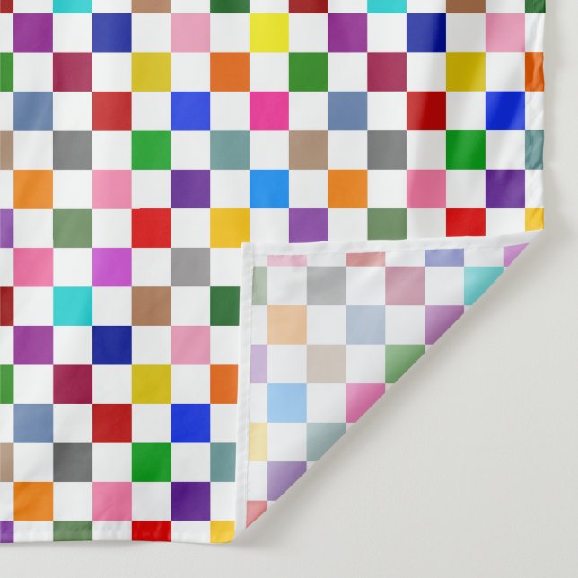 Colorful Checkered Pattern Design White  Tapestry (Detail)