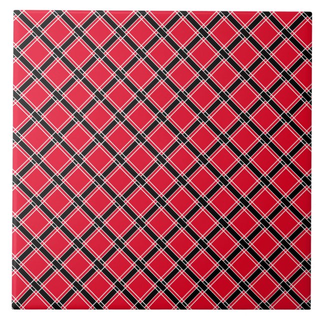 Colorful checkered pattern in an oblique cage  ceramic tile (Front)