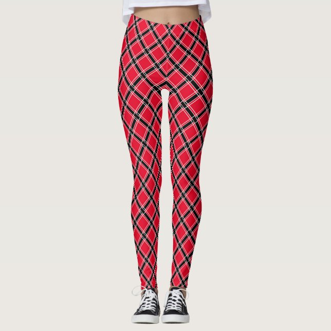 Colorful checkered pattern in an oblique cage  leggings (Front)