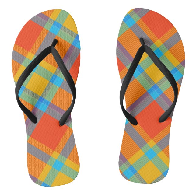Colorful Checkered Plaid Flip Flops (Footbed)