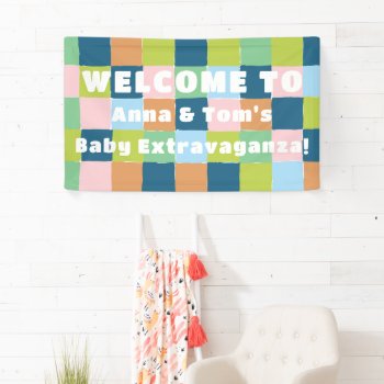 Colorful Checkers Block Pattern Baby Shower Banner by 2BirdStone at Zazzle
