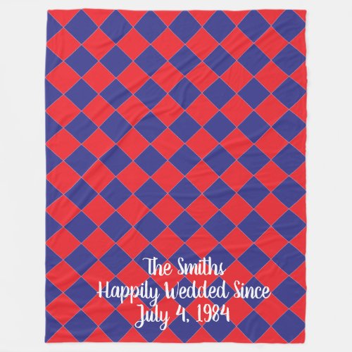 Colorful Checkers _ Red White and Blue Fleece Blanket