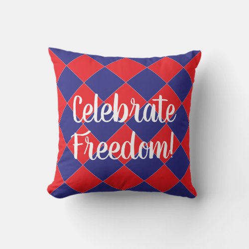 Colorful Checkers _ Red White and Blue Throw Pillow