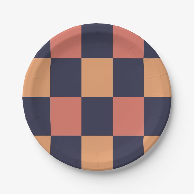 Colorful Checks Checkerboard Pattern Birthday Paper Plates (Front)
