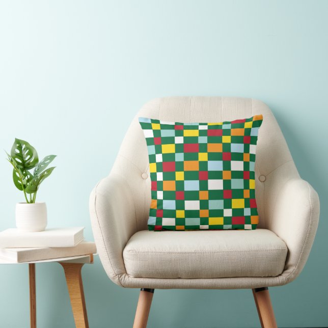 Colorful Checks Checkerboard Pattern Throw Pillow (Chair)
