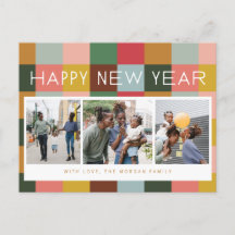 Colorful Checks Holiday Post Card