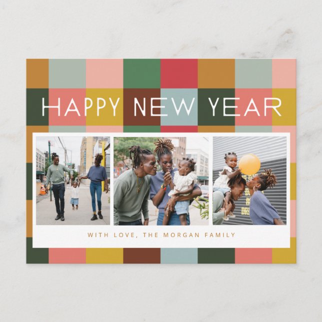 Colorful Checks Holiday Post Card (Front)