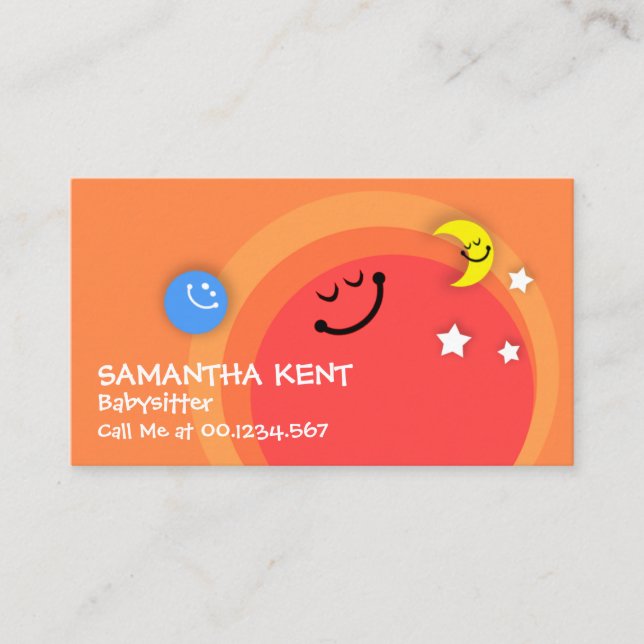 Colorful Cheerful Babysitter Sun Nanny Service Business Card (Front)