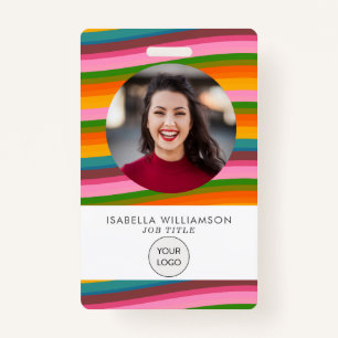Colorful Cheerful Bright Rainbow Wave Photo ID Badge