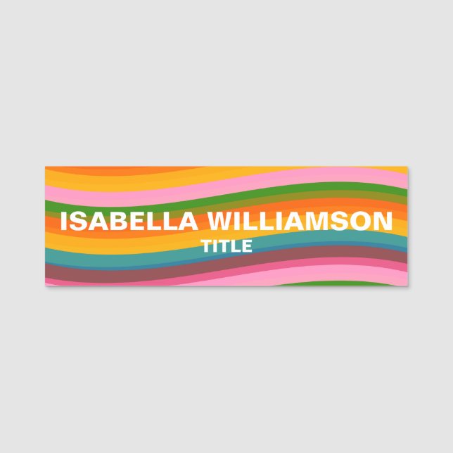 Colorful Cheerful Bright Rainbow Wave Photo ID Name Tag (Front)