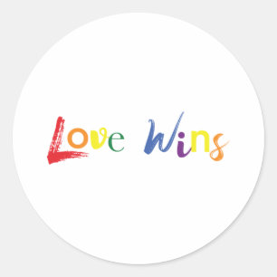Colorful, cheerful, creative design of Love Wins Classic Round Sticker