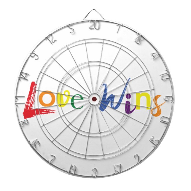 Colorful, cheerful, creative design of Love Wins Dart Board (Front)