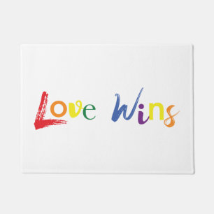 Colorful, cheerful, creative design of Love Wins Doormat
