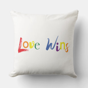 Colorful, cheerful, creative design of Love Wins Throw Pillow