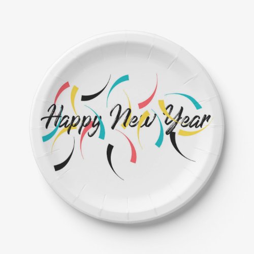Colorful cheerful design of Happy New Year Paper Plates