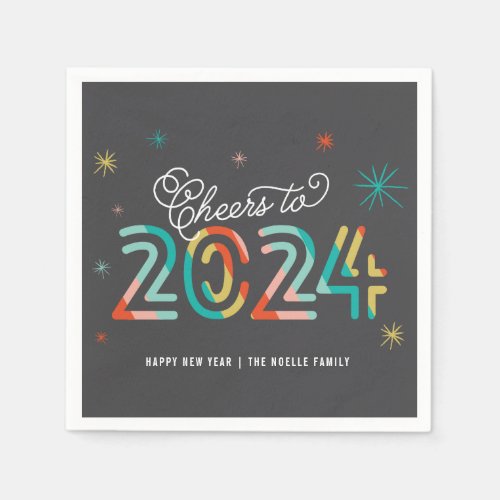 Colorful Cheers 2024 Mod New Year Holiday Party Napkins