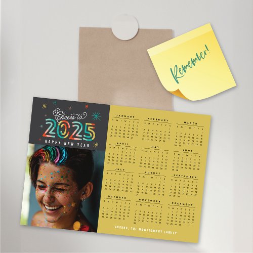 Colorful Cheers 2025 Calendar New Year Magnet Card