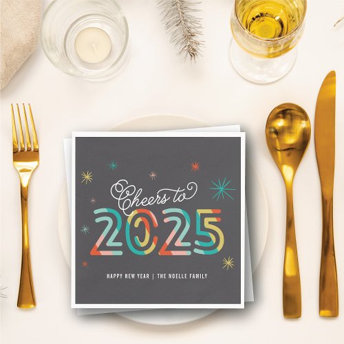 Colorful Cheers 2025 Mod New Year Holiday Party Napkins