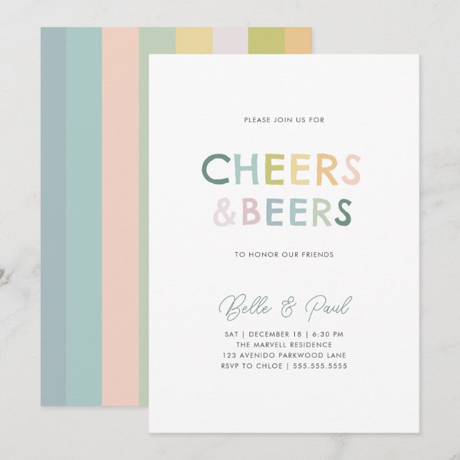 Colorful Cheers & Beers Moden Couple Shower Invitation (Front/Back)