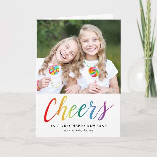 Colorful Cheers Holiday Happy New Year Photo Card (Front)