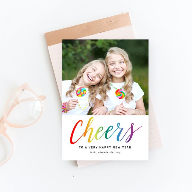 Colorful Cheers New Year Holiday Photo Card (Creator Uploaded)