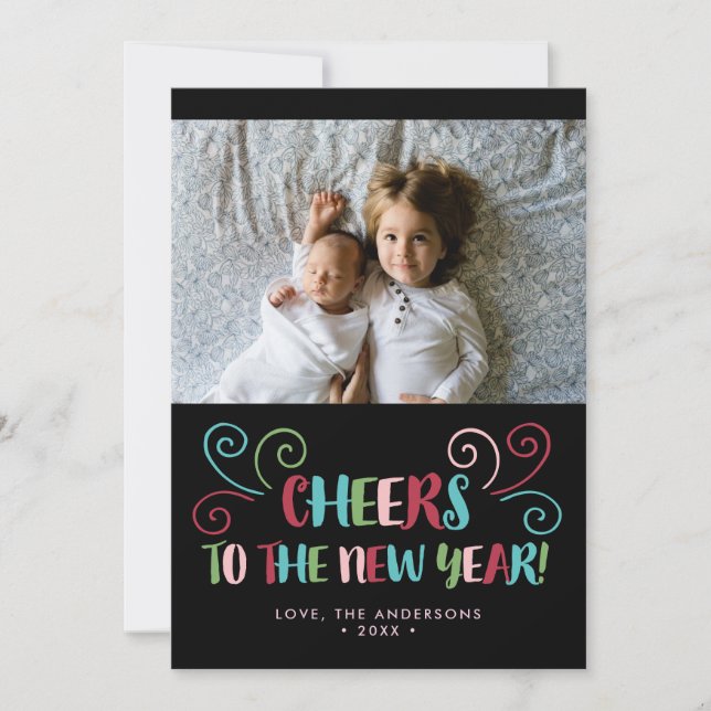 Colorful Cheers New Year Photo Card (Front)