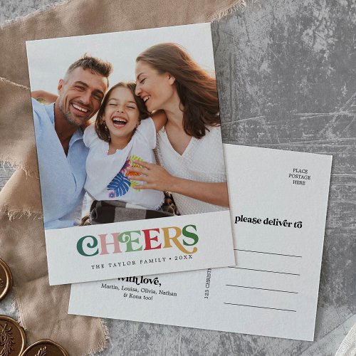 Colorful Cheers New Year Portrait Photo Holiday Postcard