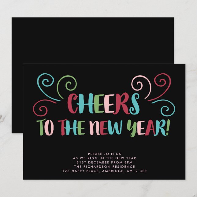 Colorful Cheers New Year's Eve Party Invitation (Front/Back)