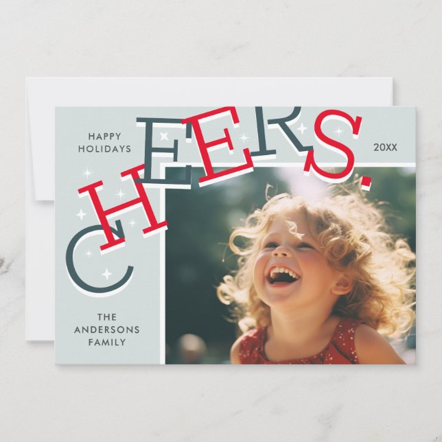 COLORFUL CHEERS! Simple Holiday Photo Christmas  Card (Front)